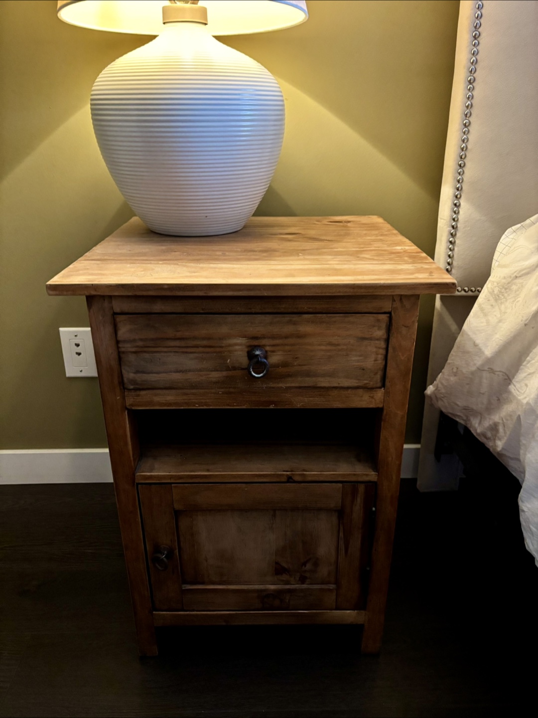 Wooden Nightstand with Drawer & Cabinet - photo 3