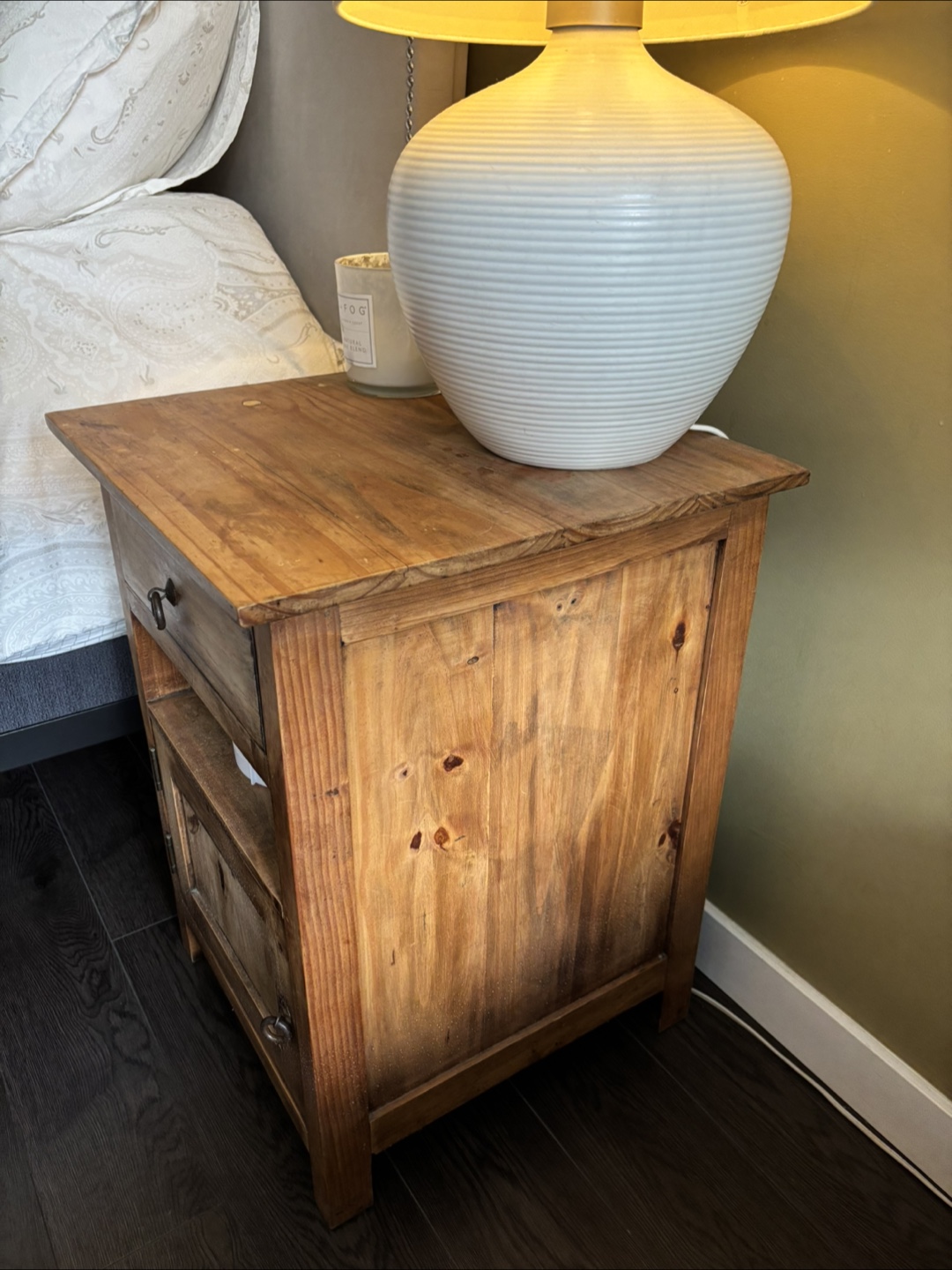 Wooden Nightstand with Drawer & Cabinet - photo 2