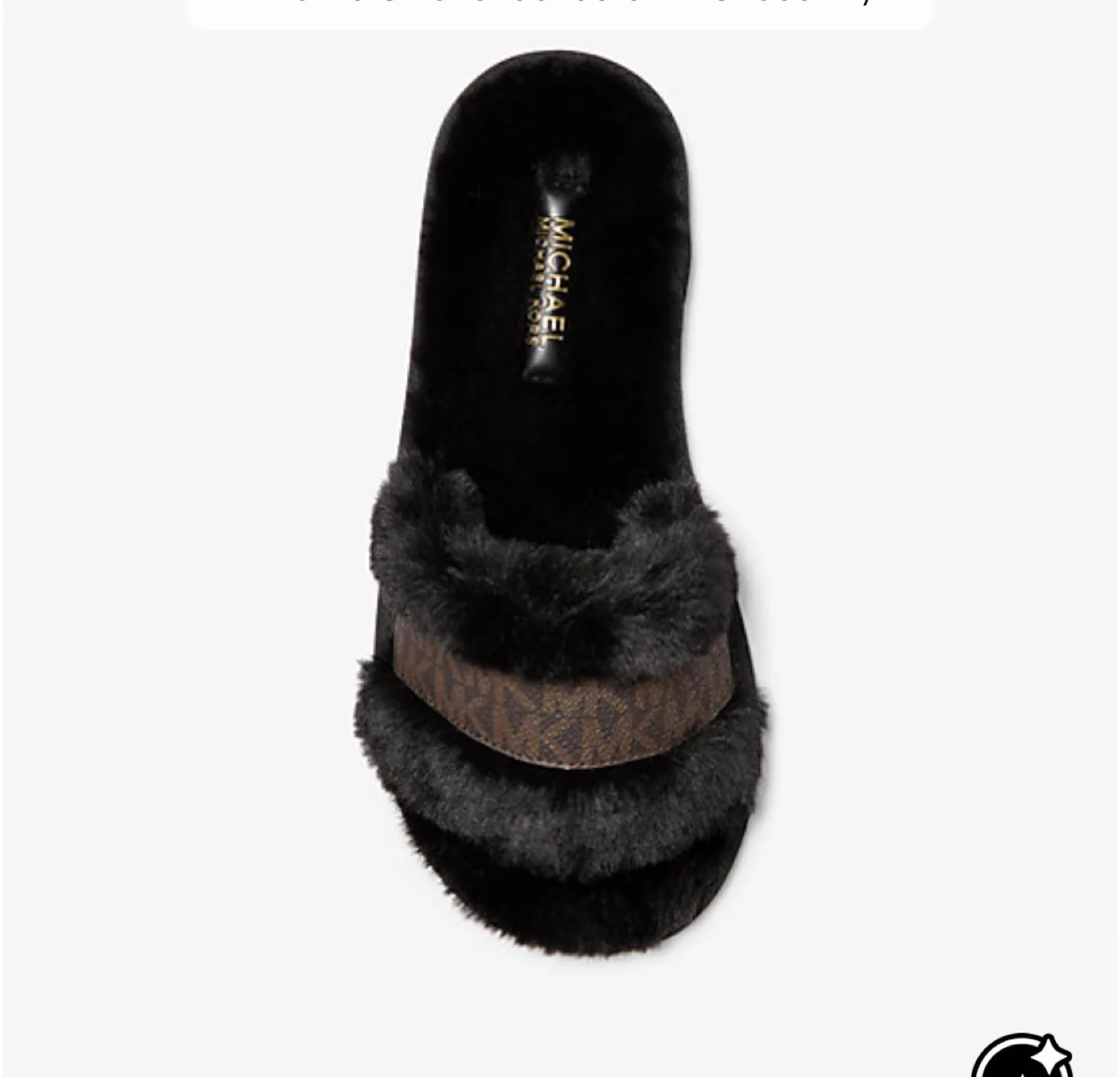 New MK  Alexis Faux Fur and Metallic Logo Slide Sandal image indicator(3)