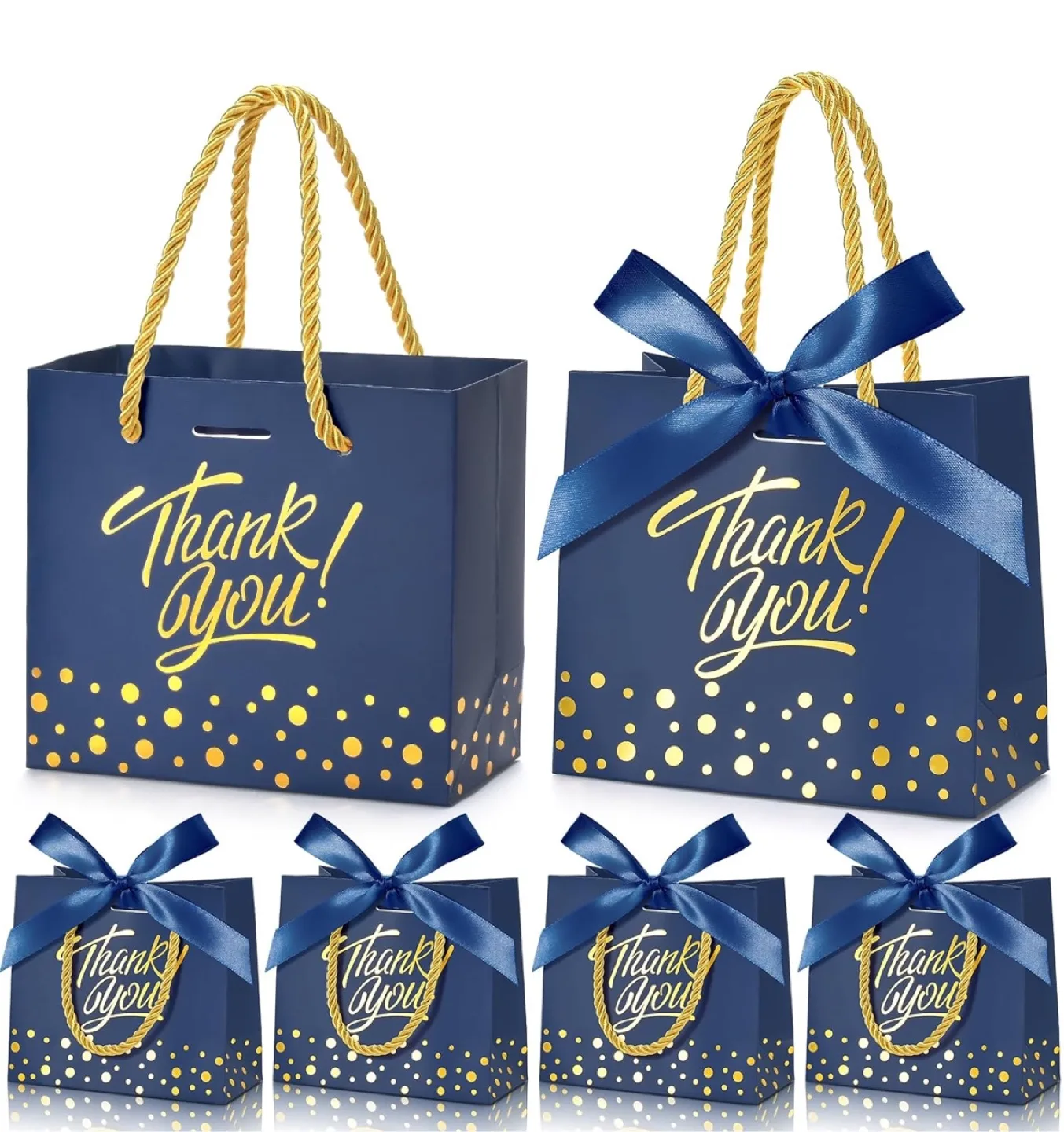 Navy Blue with Gold Thank You Gift Bags (10) thumbnail