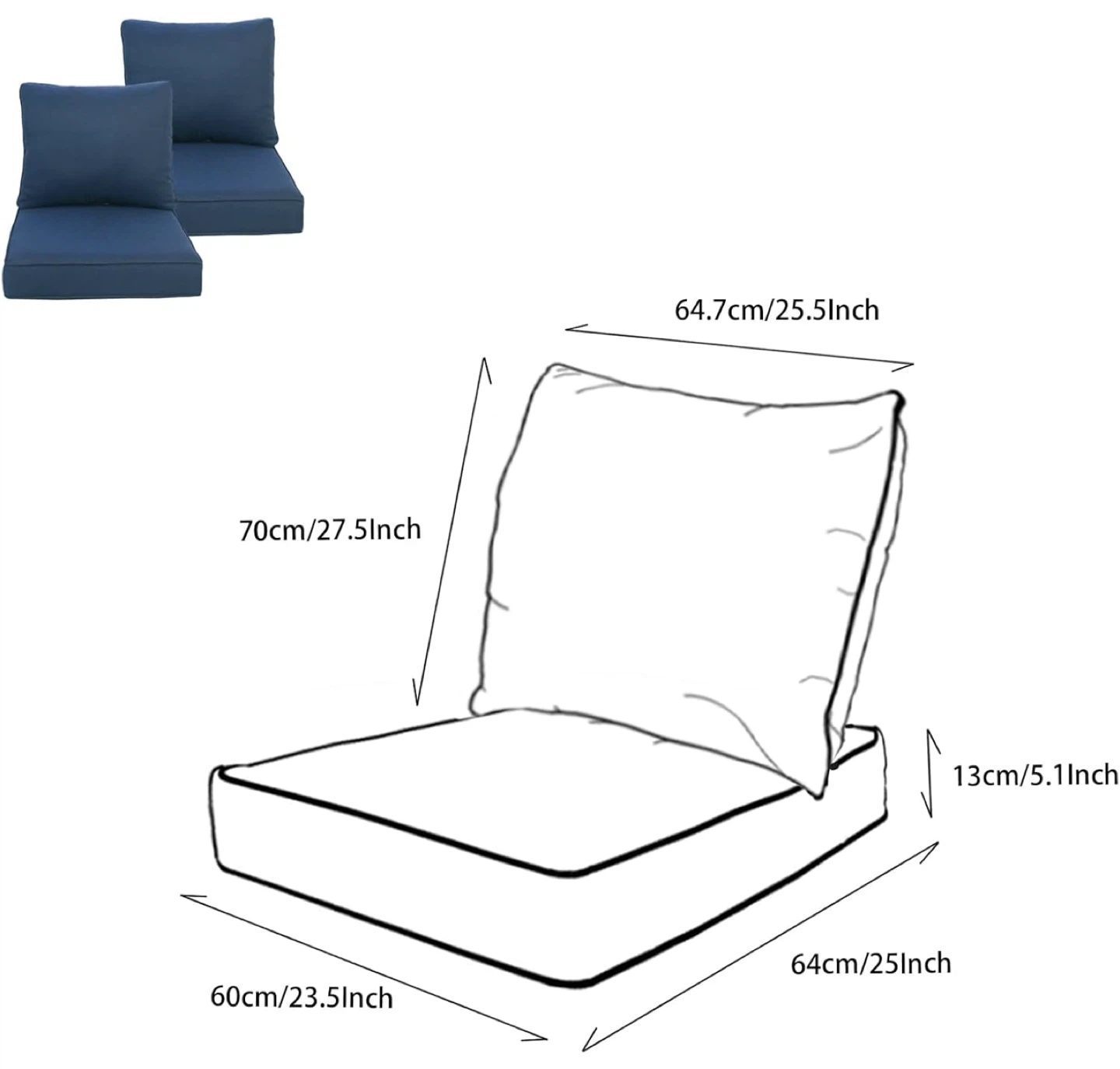 23.5x25” Outdoor/Indoor Deep Seat Patio Cushions Set of 2 - NEW - photo 3