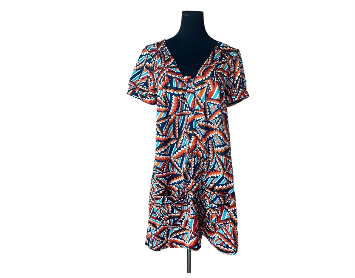 Vintage 2000s Y2K Boho  Colorful Shirt Dress Geometric thumbnail