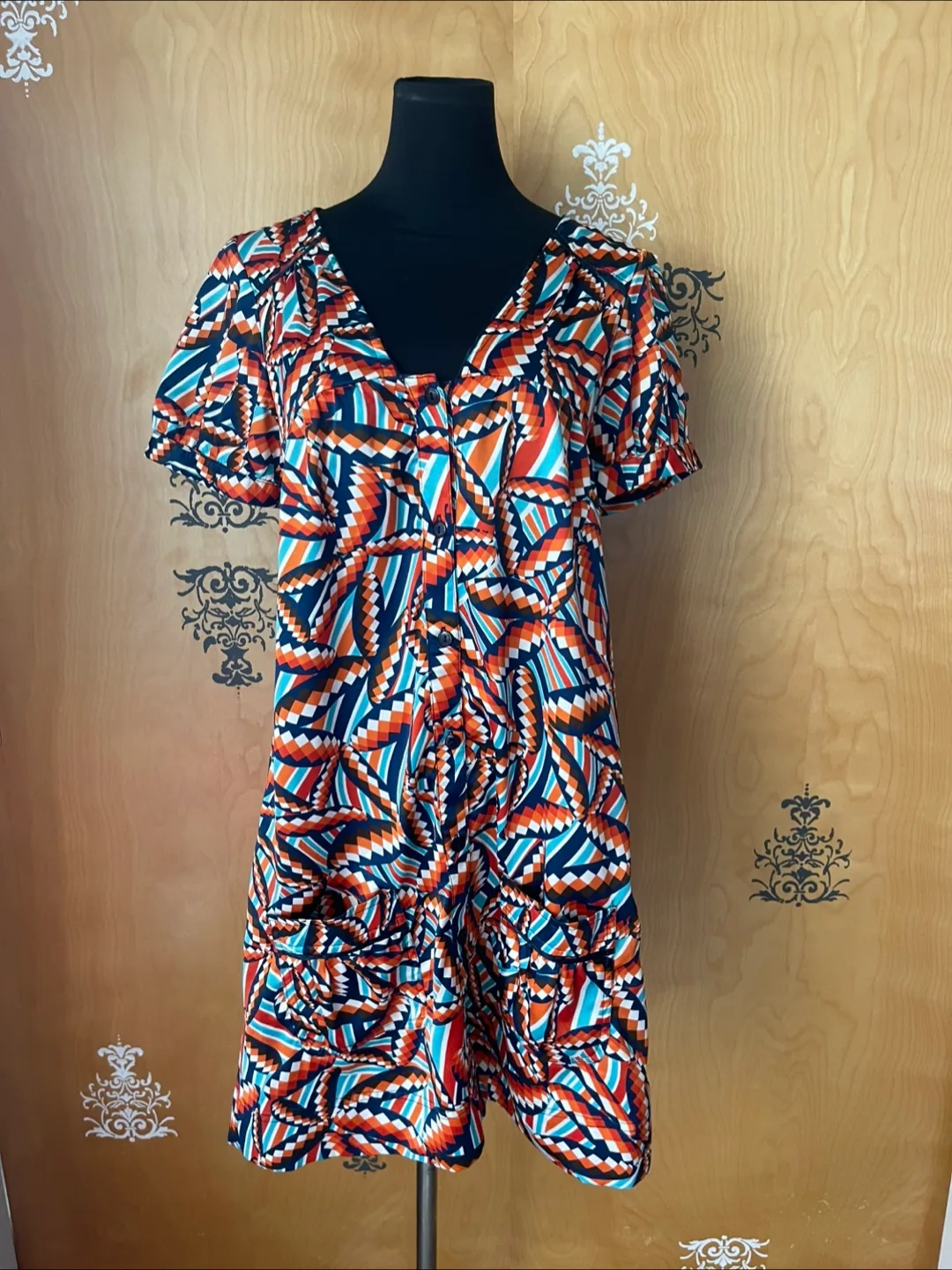 Vintage 2000s Y2K Boho  Colorful Shirt Dress Geometric image indicator(9)