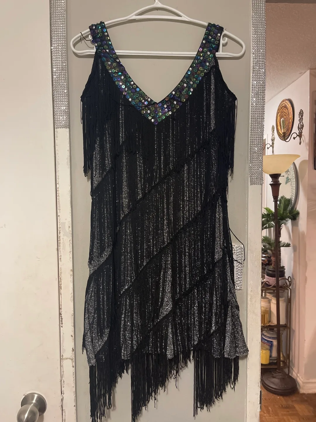 Black Flapper Dress with Fringe thumbnail