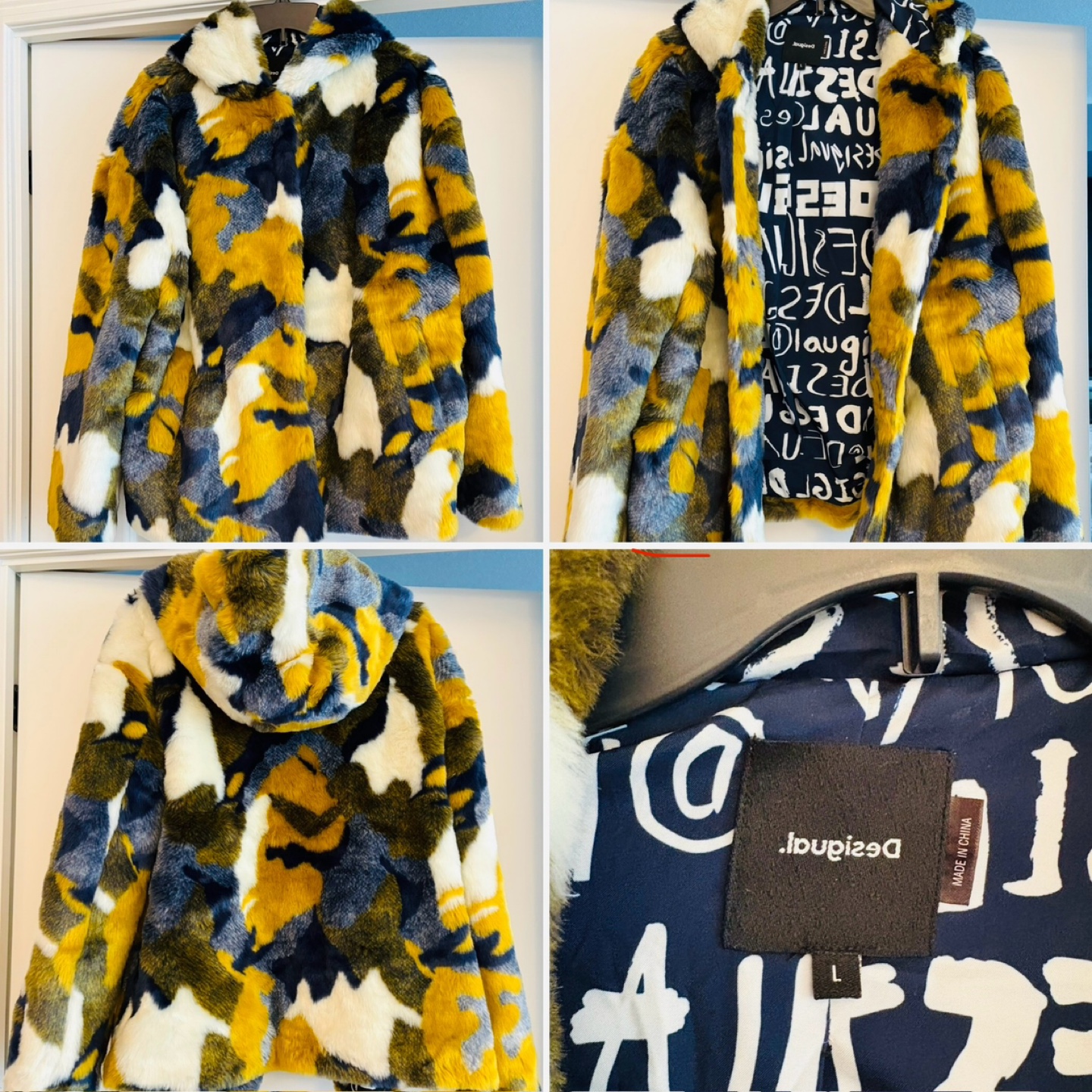 Desigual Faux Fur Hooded Jacket - Size L