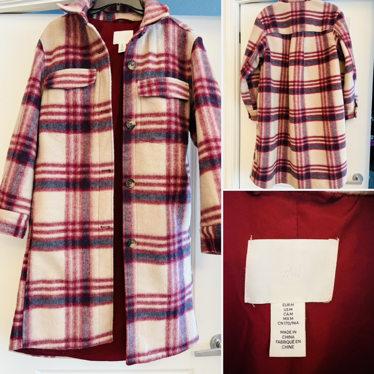H&M Plaid Wool Blend Coat - Size M