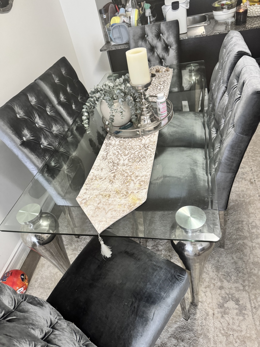 Tufted Velvet Dining Chair, Silver Legs and dining table - photo 2
