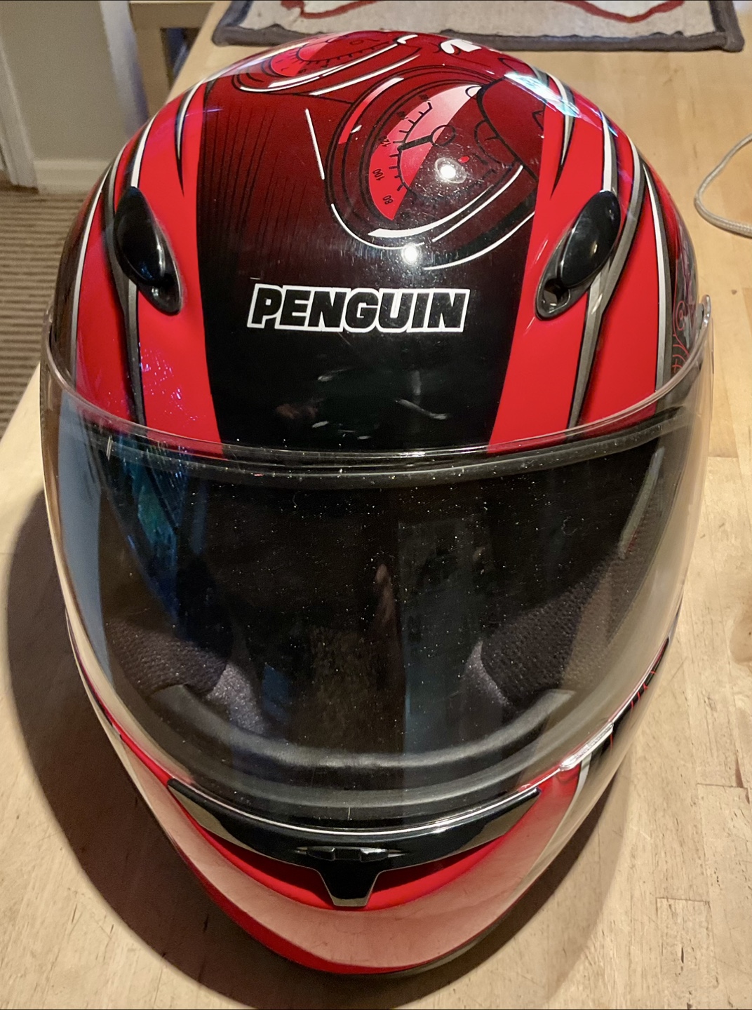 Penguin Red Motorcycle Helmet with Bag - photo 2