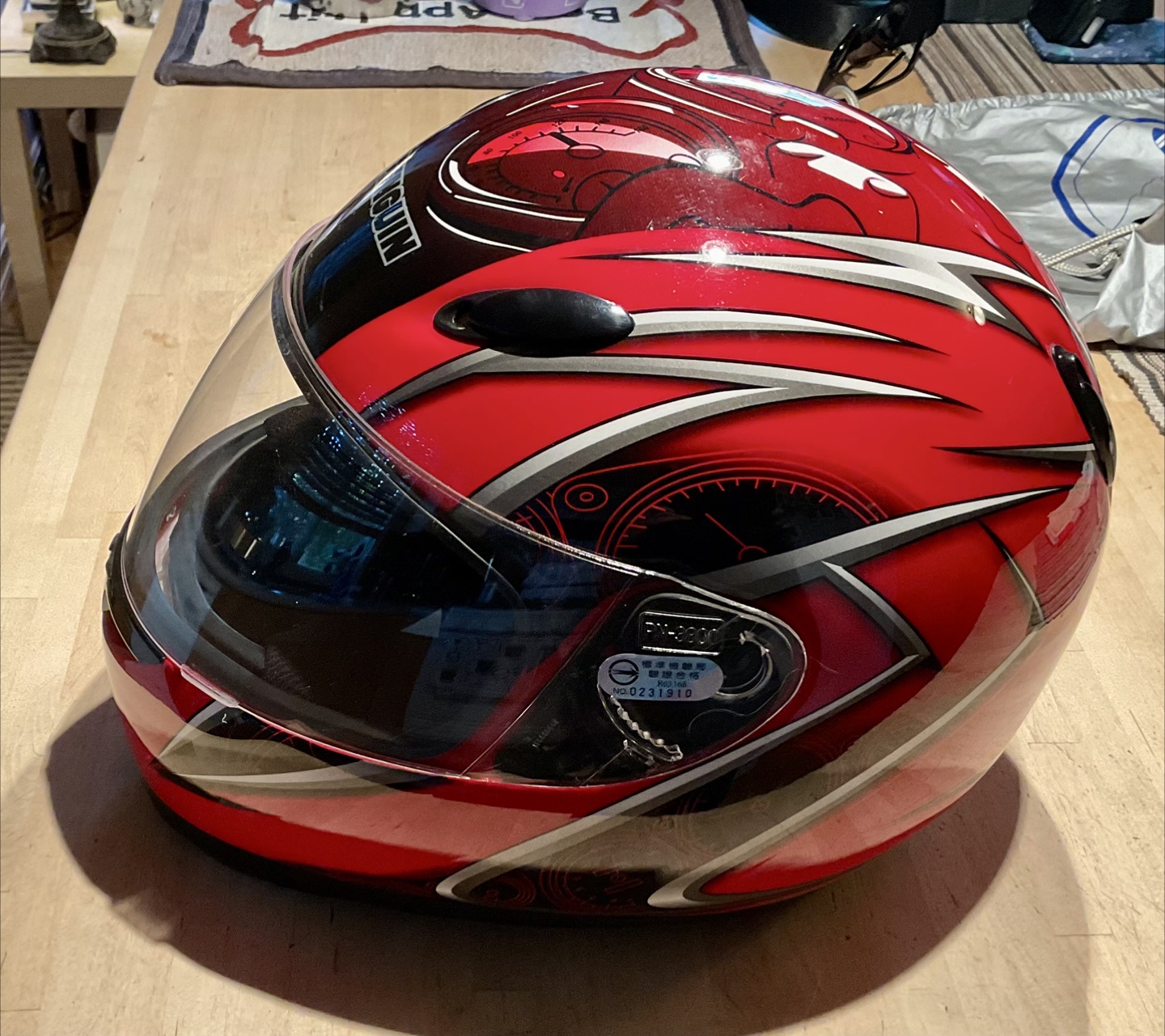 Penguin Red Motorcycle Helmet with Bag