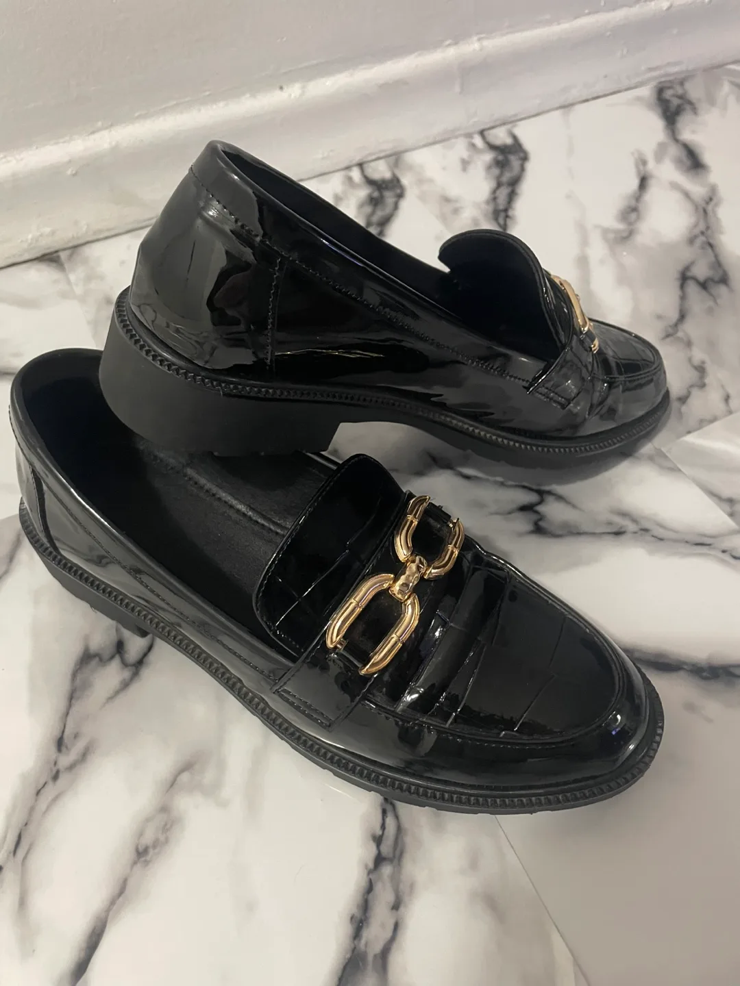 Black Patent Leather Loafers with Gold Chain image indicator(4)