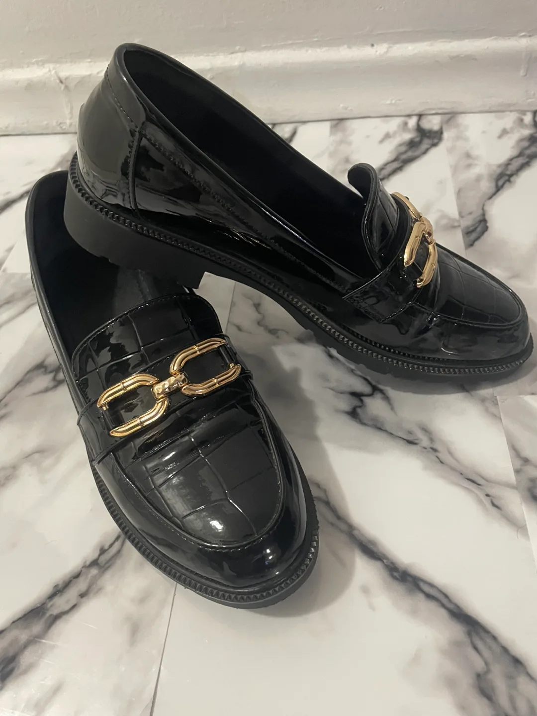 Black Patent Leather Loafers with Gold Chain image indicator(3)