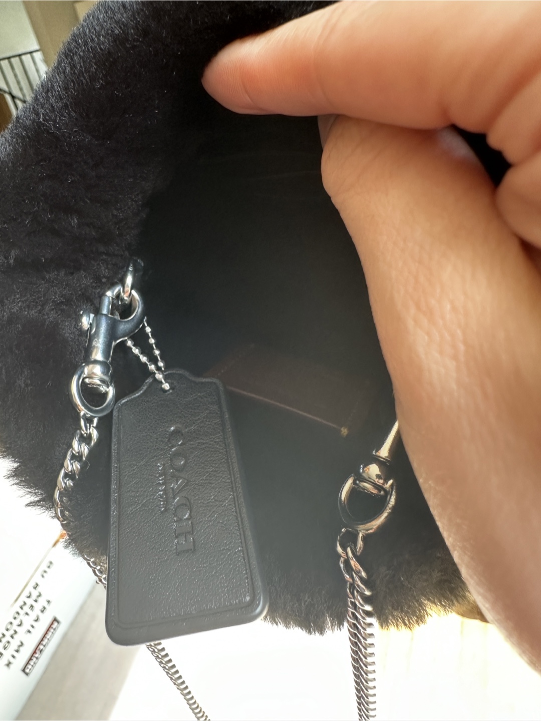 Coach Shearling Drawstring Pouch Silver Chain - photo 2