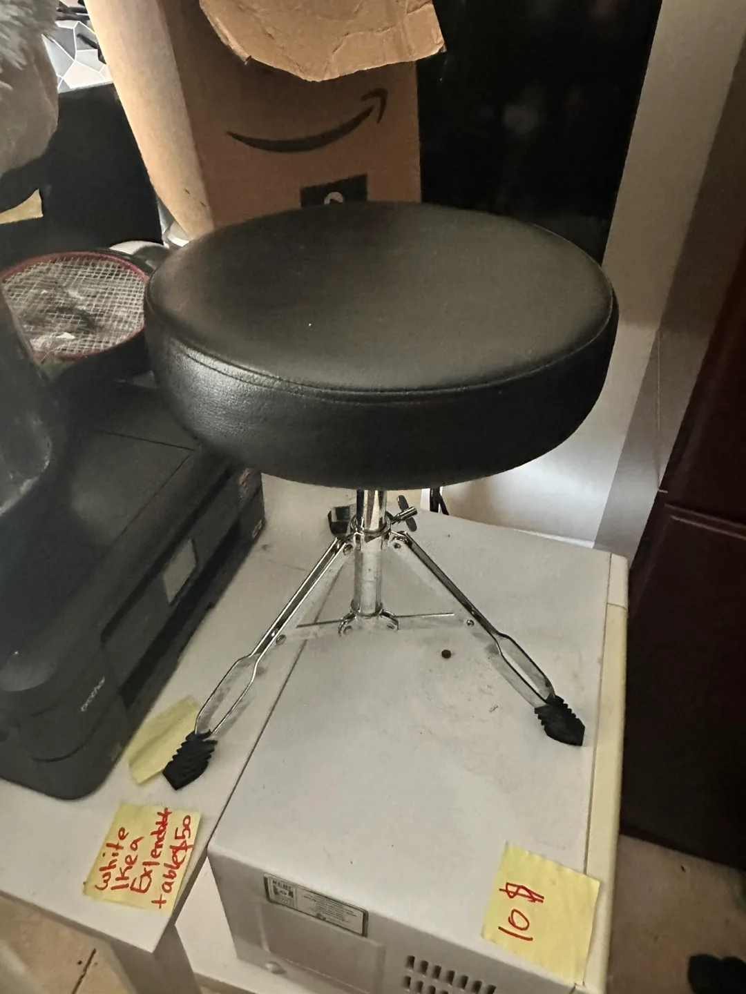 Black Round Stool with Silver Legs thumbnail