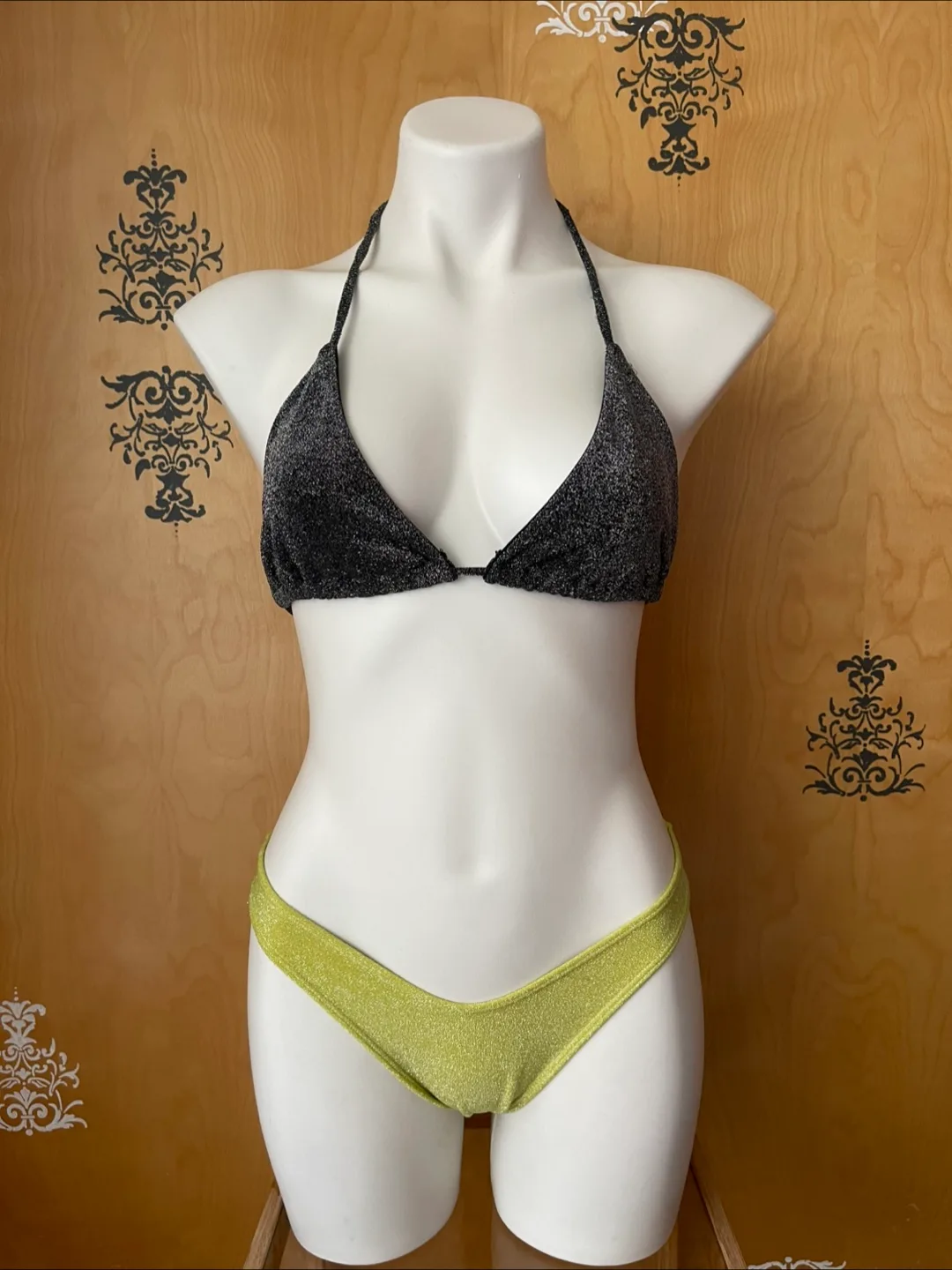 Vintage 2000s Y2K Sparkly Black & Yellow String Bikini Set S/M thumbnail
