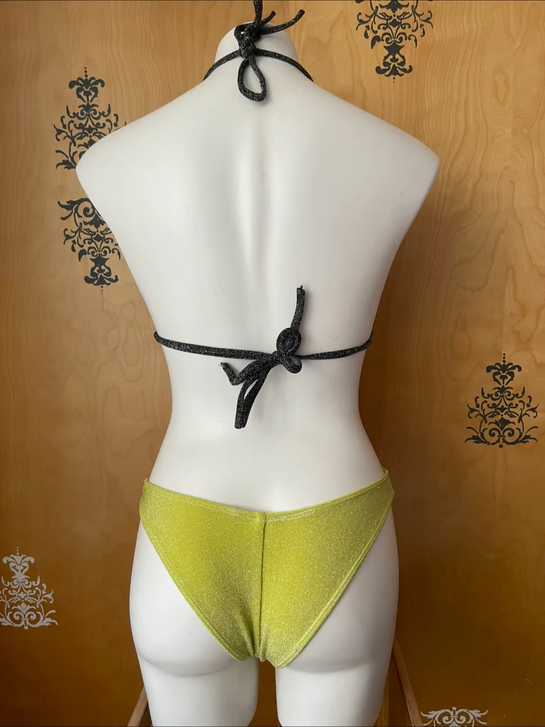 Vintage 2000s Y2K Sparkly Black & Yellow String Bikini Set S/M image indicator(5)