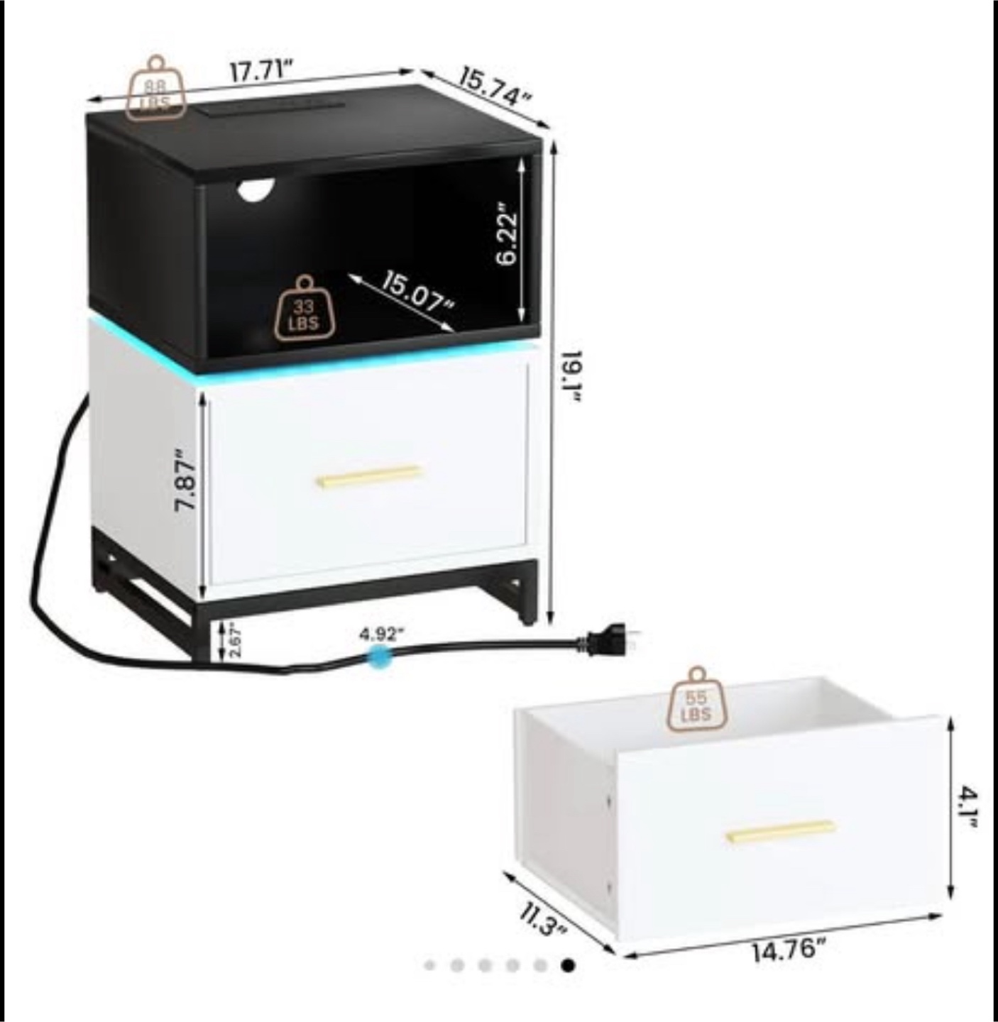New in box- Night stand with, LED lights, USB charge port - photo 2