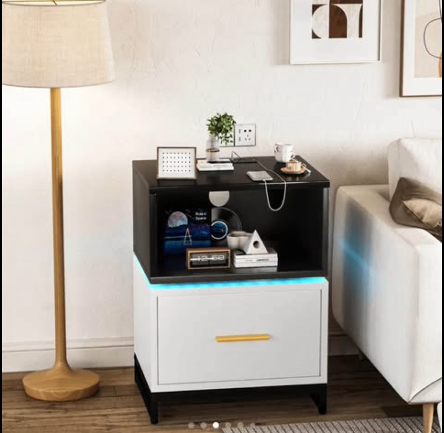 New in box- Night stand with, LED lights, USB charge port