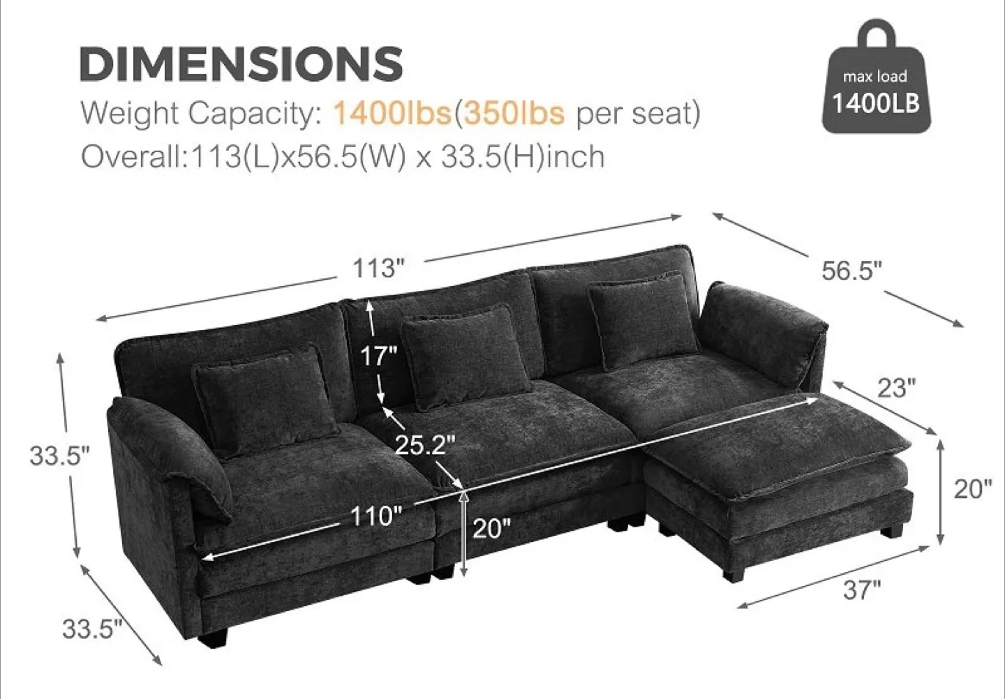 Modular Sectional Sofa - 113" Length image indicator(2)