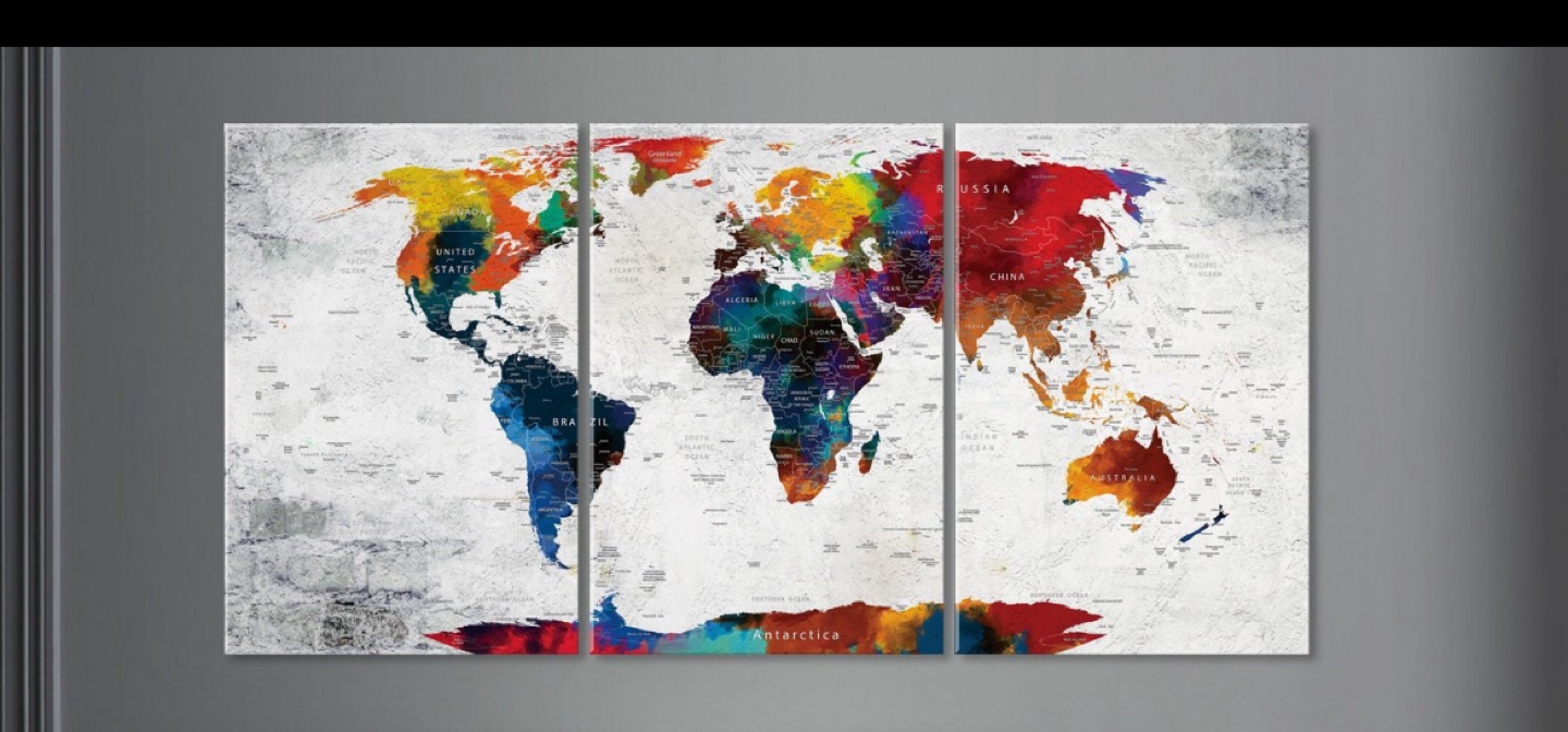 Colorful World Map Canvas Wall Art - 50x24 inch