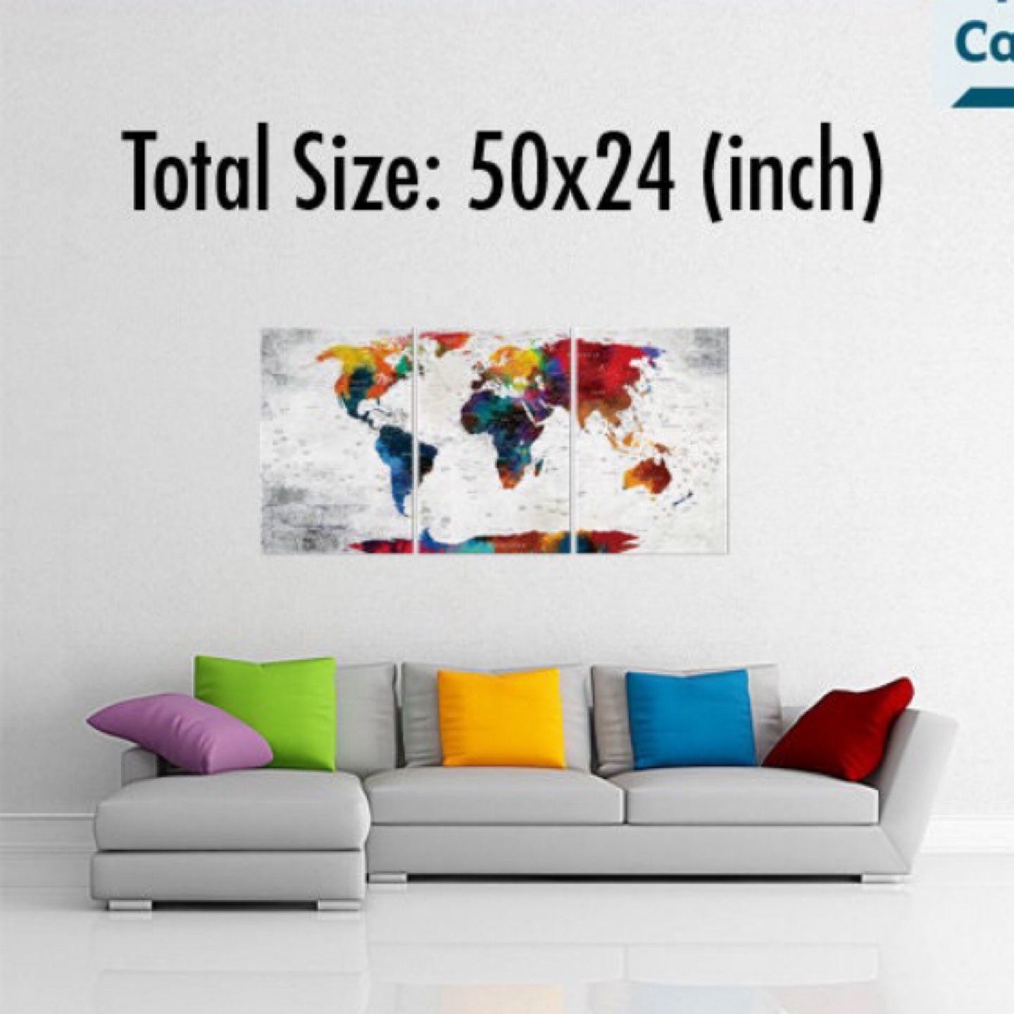 Colorful World Map Canvas Wall Art - 50x24 inch - photo 2