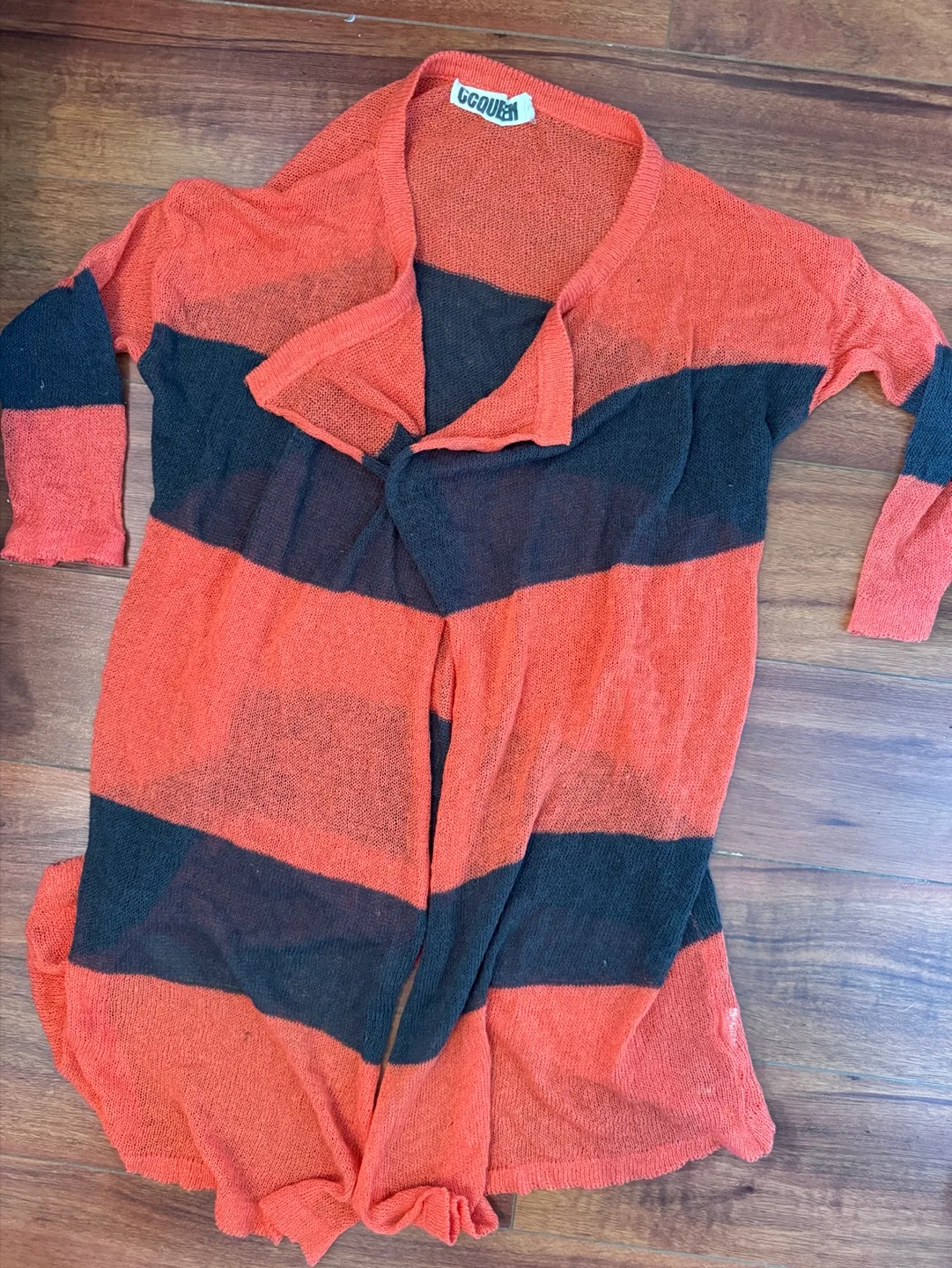 GCQVEN Orange & Black Striped Cardigan thumbnail