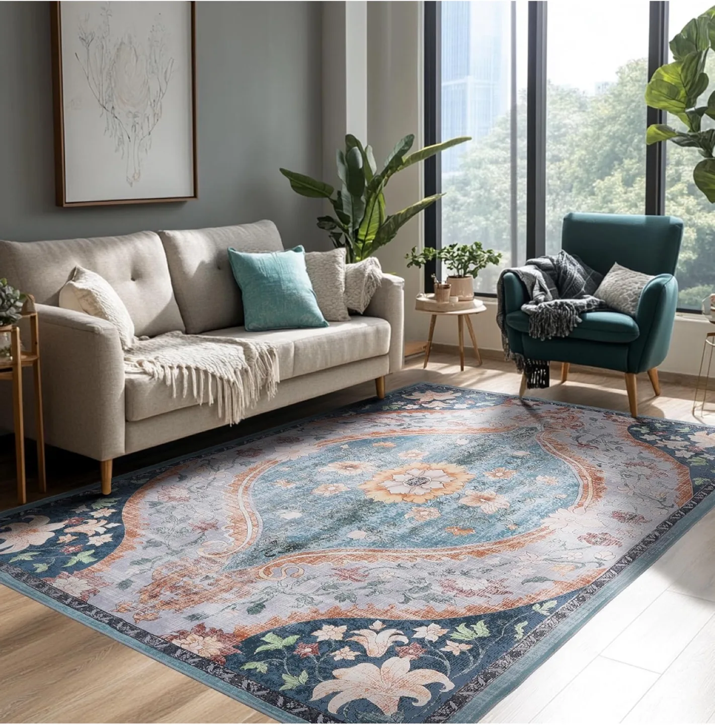 Brand New 6x9ft Teal Multicolors Area rug image indicator(4)