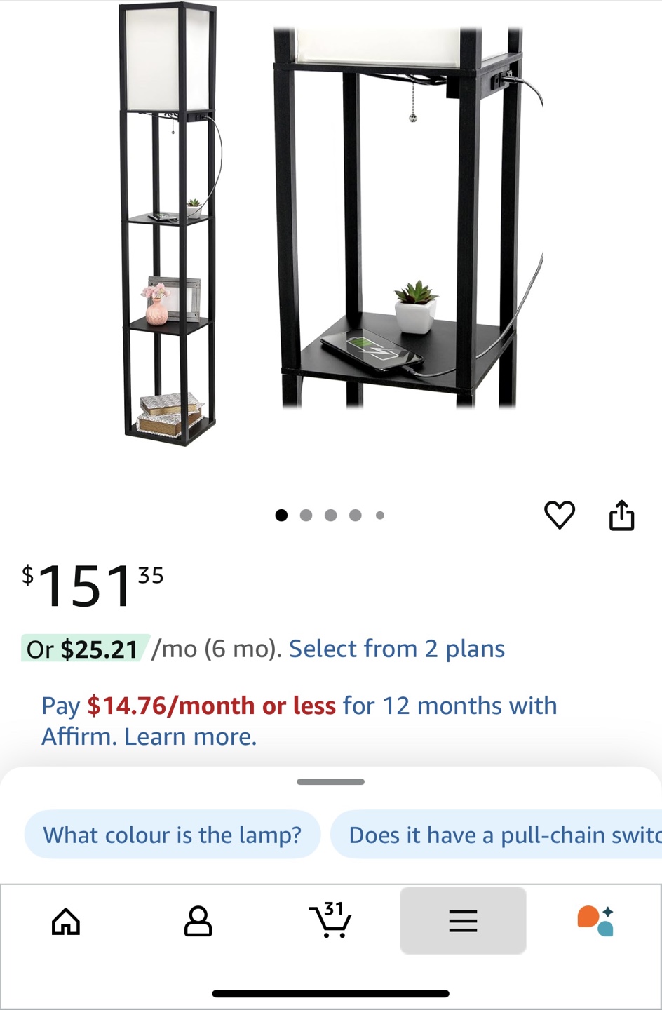 Black Floor Lamp with Shelves without outlet