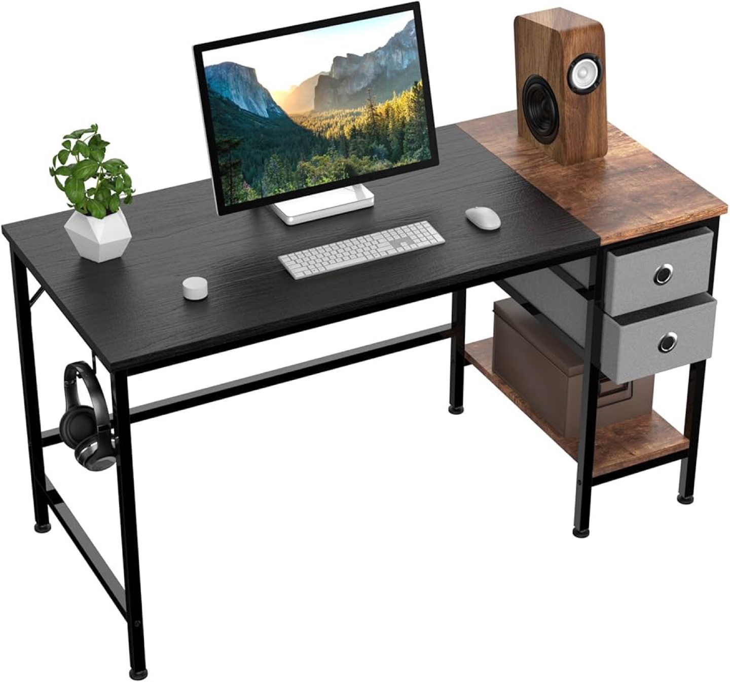 Black & Brown Computer Desk with Drawers