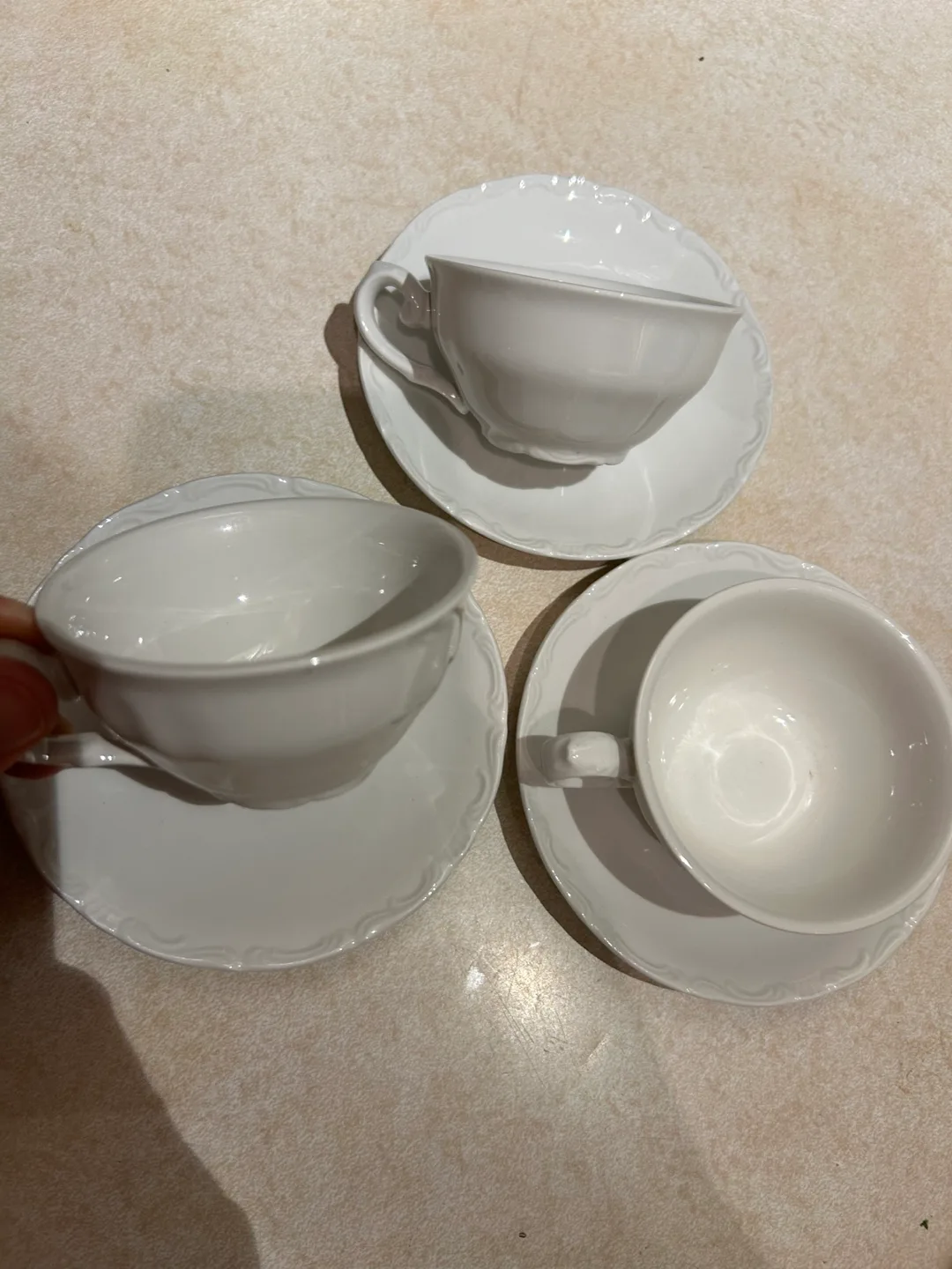 3 Pordesa White Teacups and Saucers thumbnail