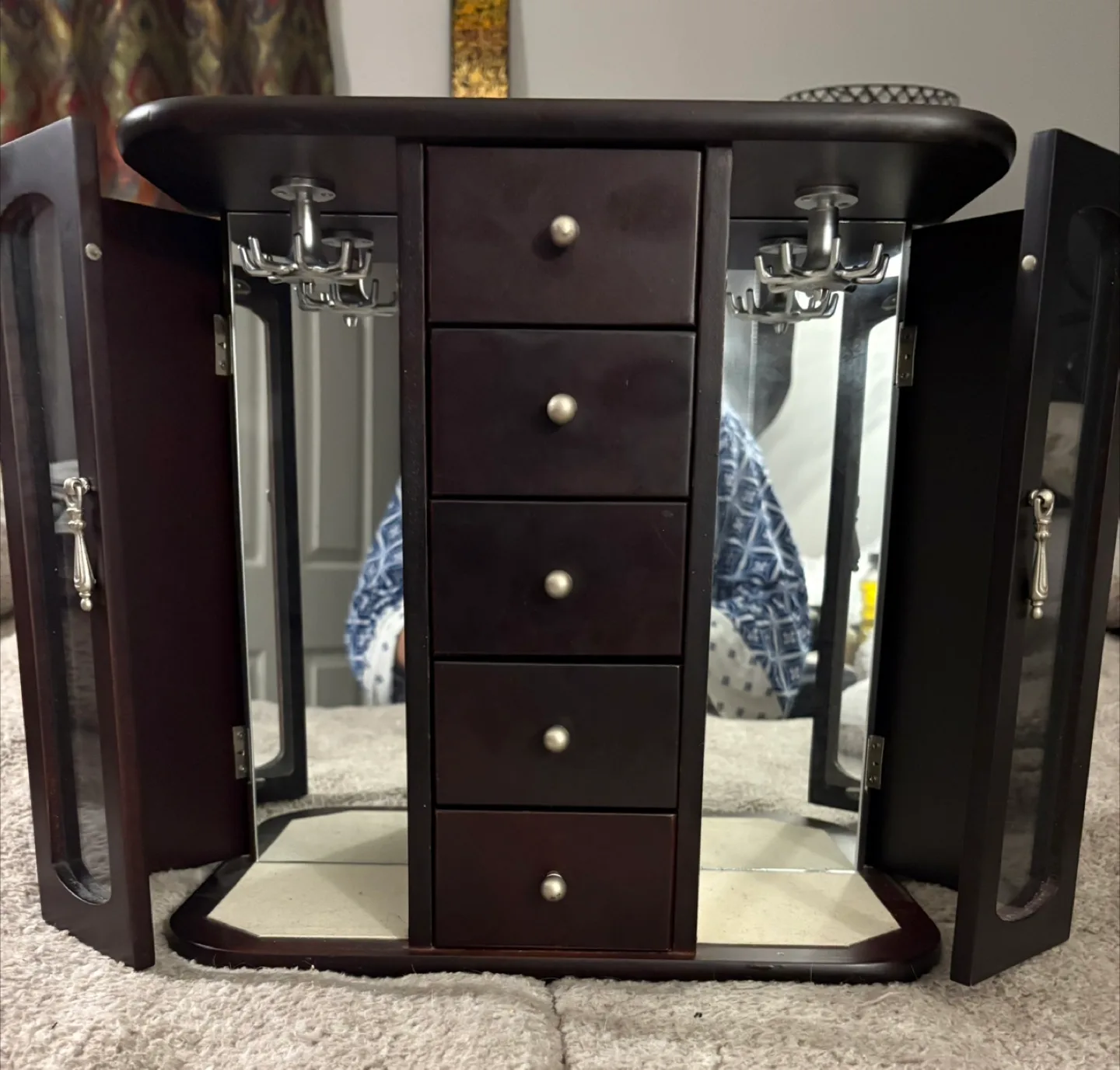 Dark Brown Wooden Jewelry Box Armoire image indicator(2)