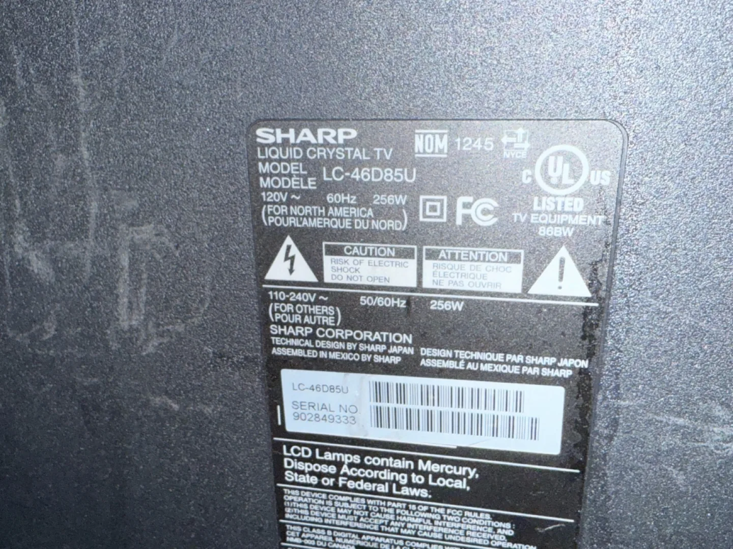 Roku smart Sharp Aquos LC-46D85U 46" LCD TV setup image indicator(3)