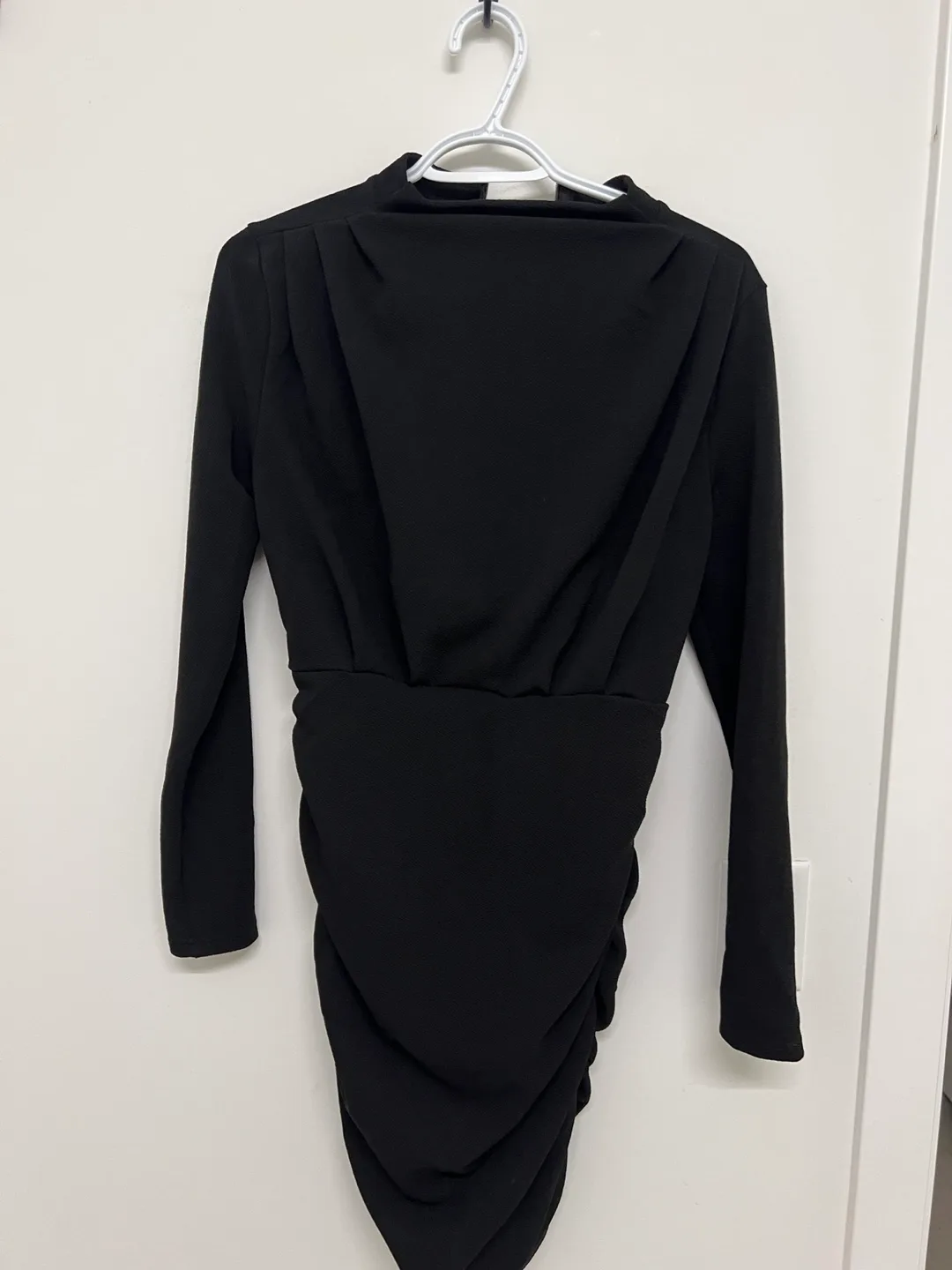 Shein Black Ruched Long Sleeve Dress - Size M thumbnail