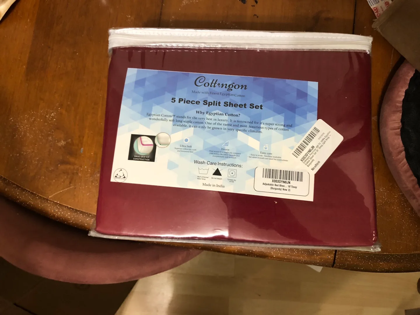 Cottington 5-Piece Split Egyptian Sheet Set (Burgundy, New) thumbnail
