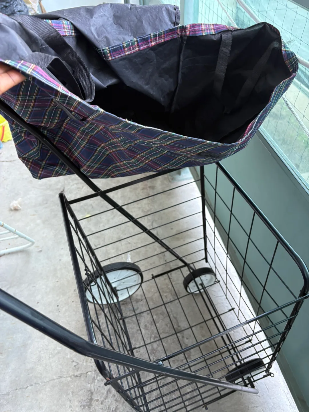 Shopping Cart with Plaid Bag