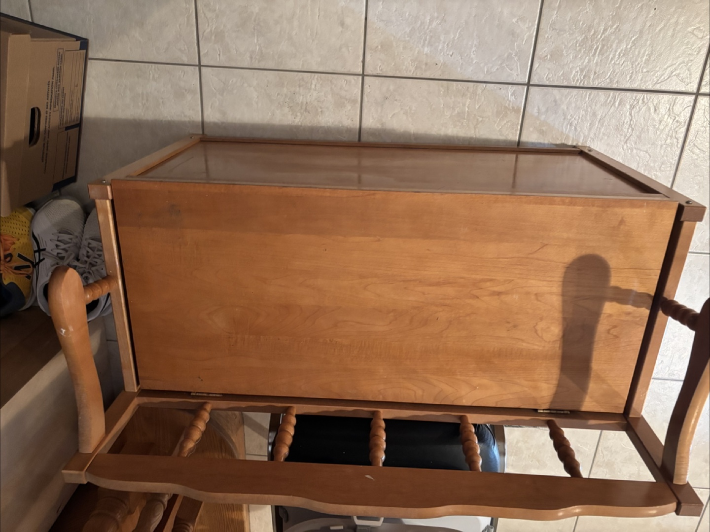 Wooden Storage Bench with Backrest - photo 5