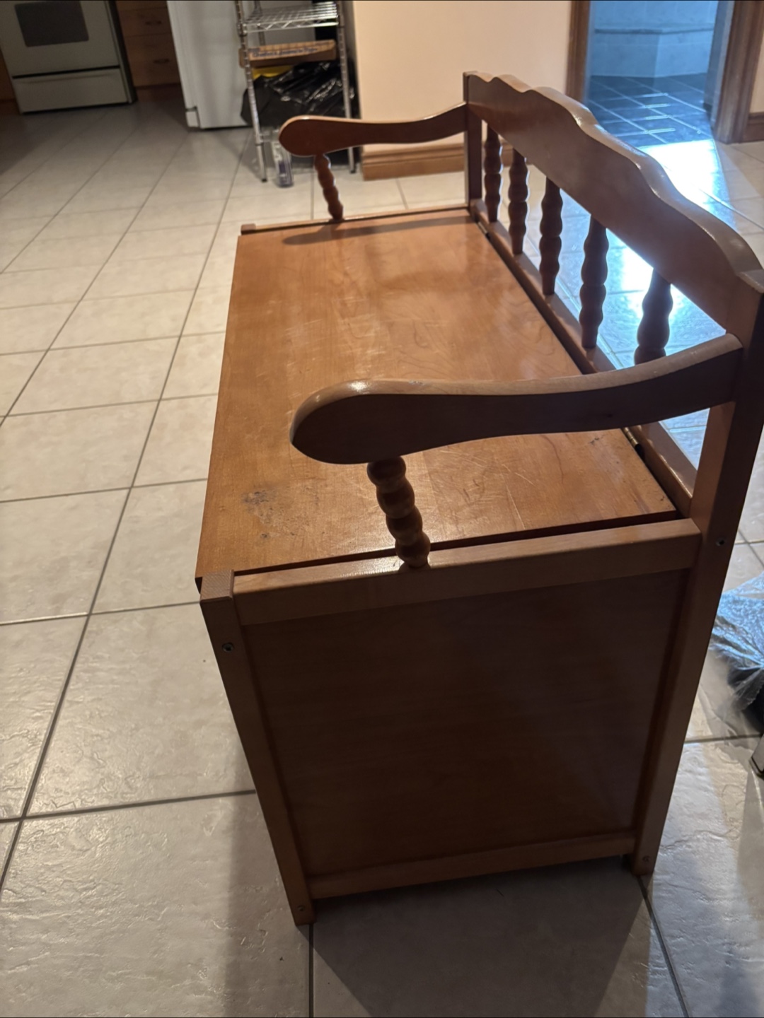 Wooden Storage Bench with Backrest