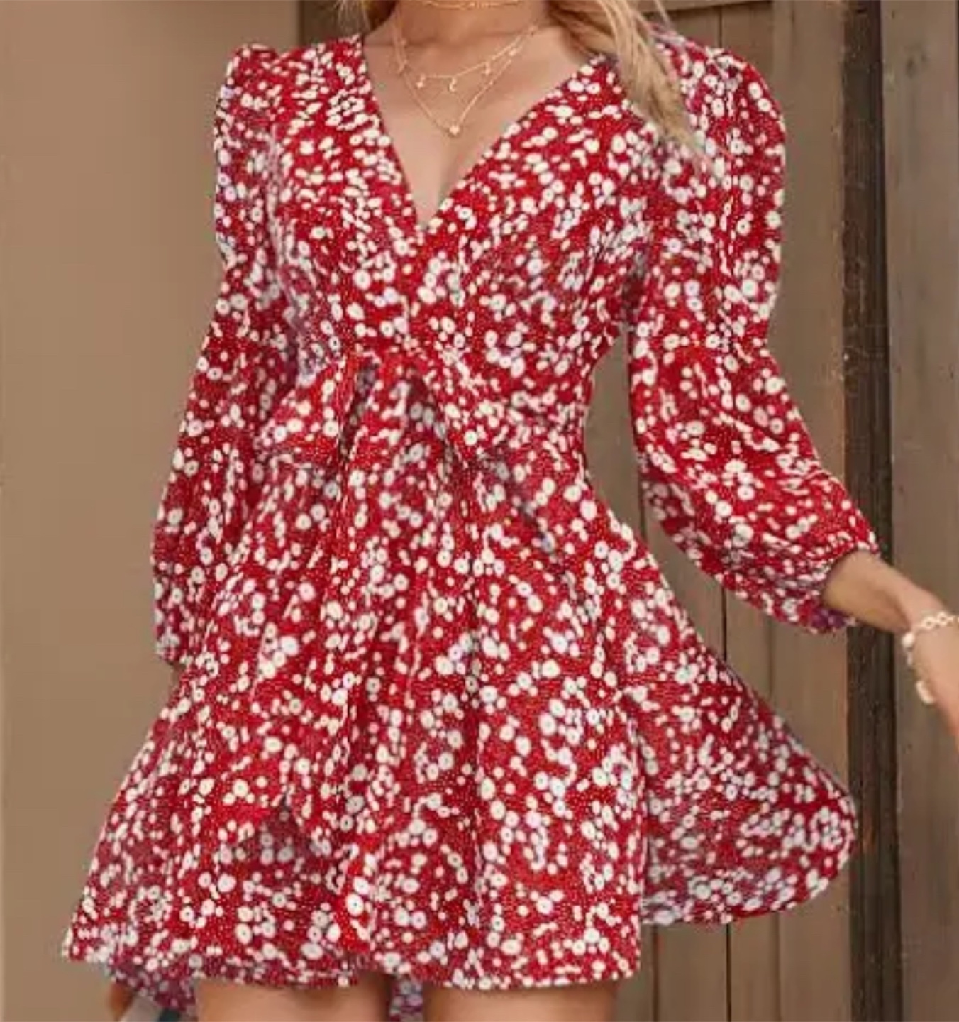 Red Floral Mini Dress - Size Medium