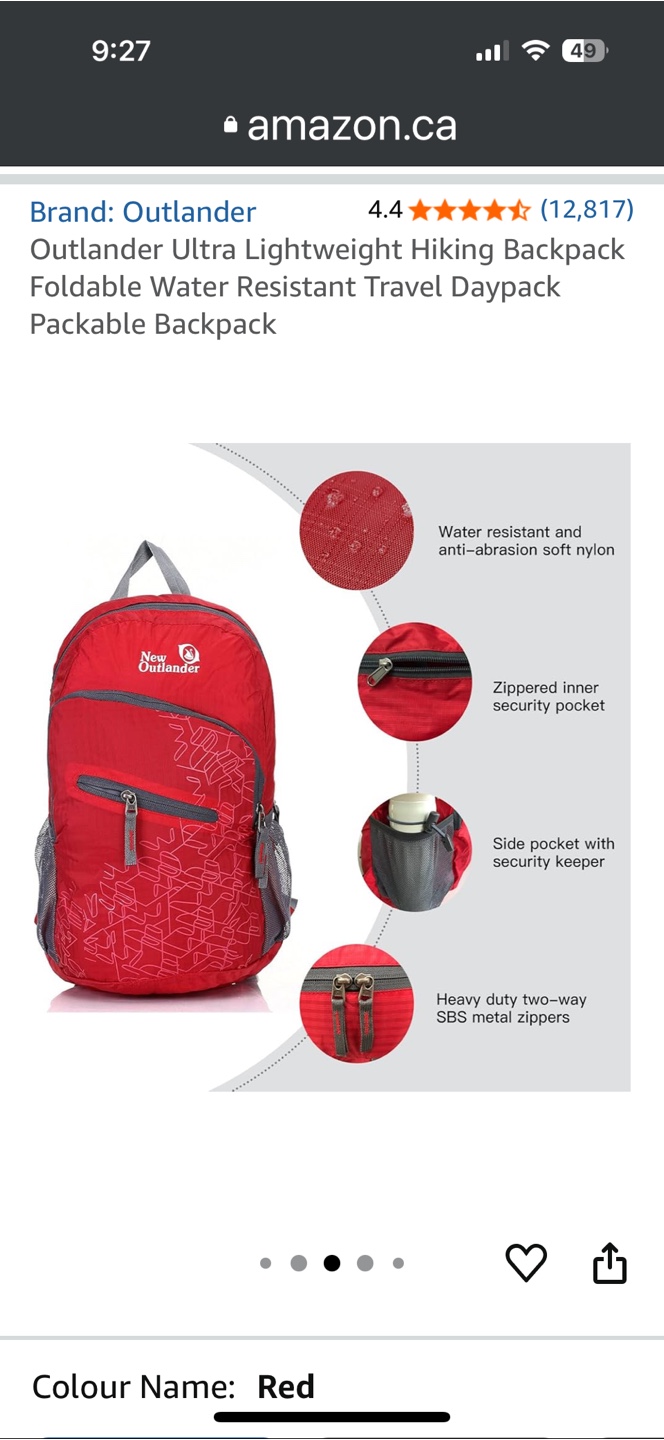 Outlander Ultra Lightweight Hiking Backpack - Red - photo 5