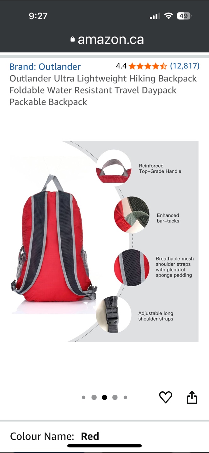 Outlander Ultra Lightweight Hiking Backpack - Red - photo 4