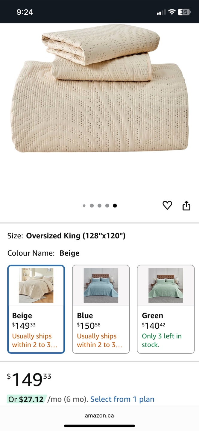 Kingnex Oversized King Bedspread Coverlet Set - Beige - photo 2