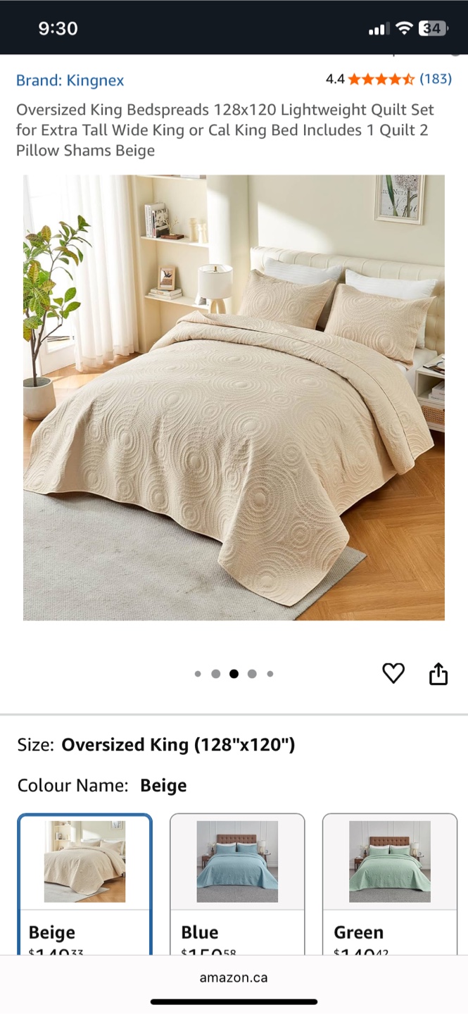 Kingnex Oversized King Bedspread Coverlet Set - Beige