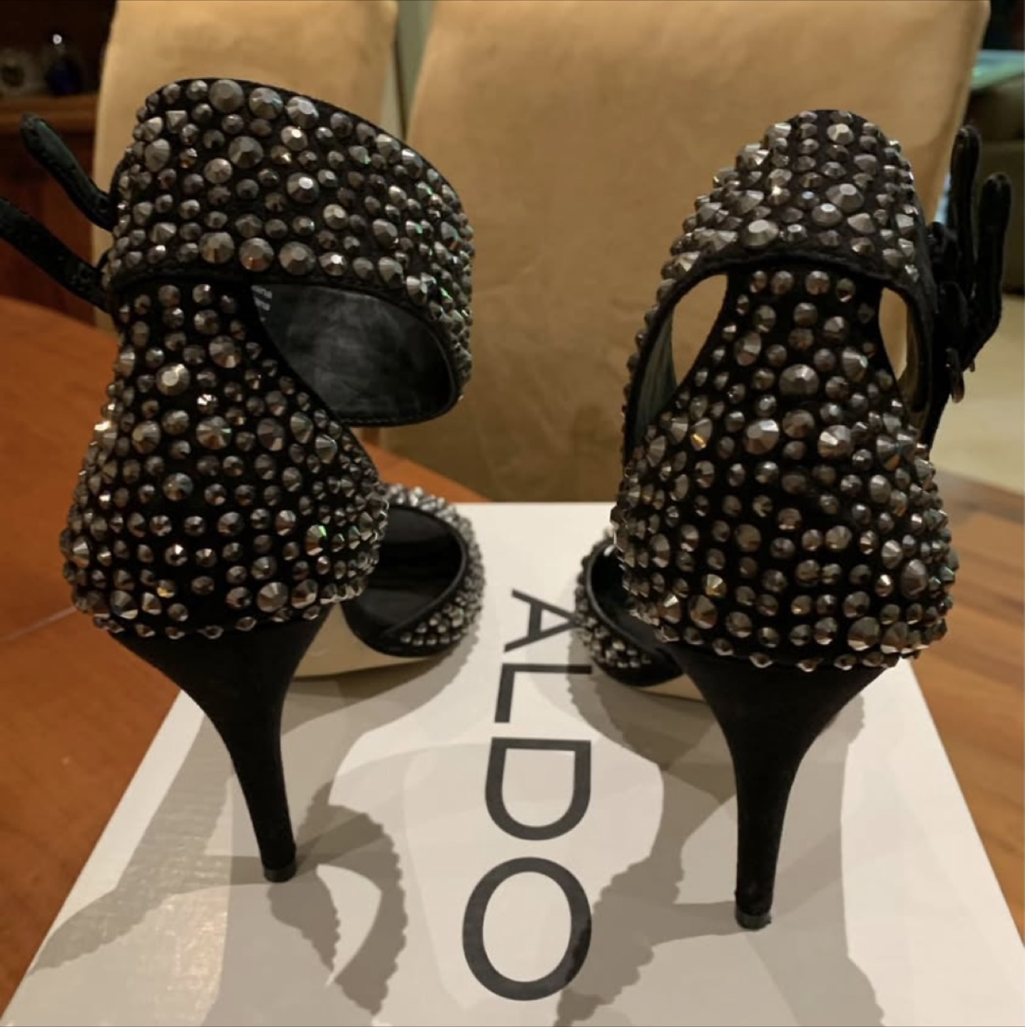 Aldo Black Embellished Heels, Size 7 - photo 2