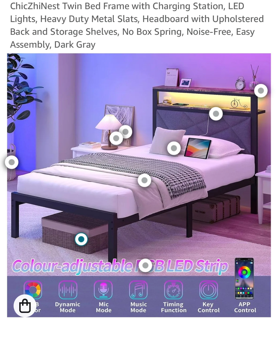 ChicZhiNest Twin Bed Frame - Dark Gray image indicator(3)