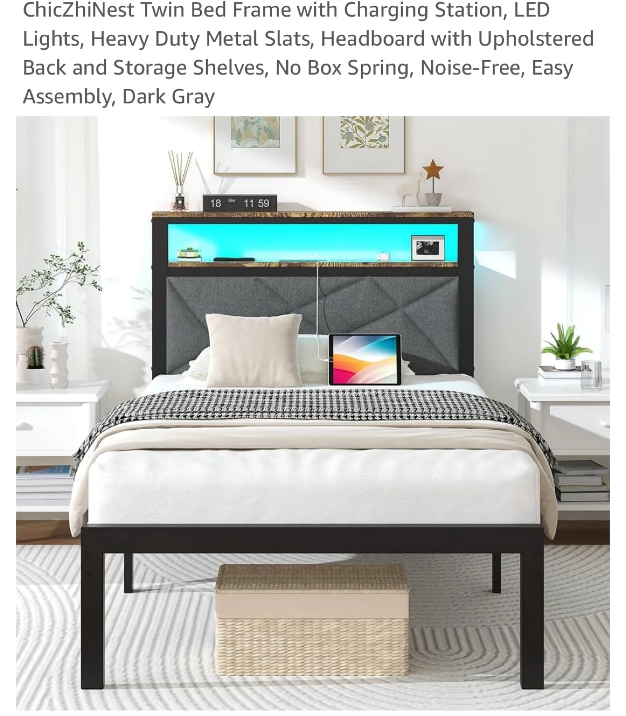 ChicZhiNest Twin Bed Frame - Dark Gray thumbnail