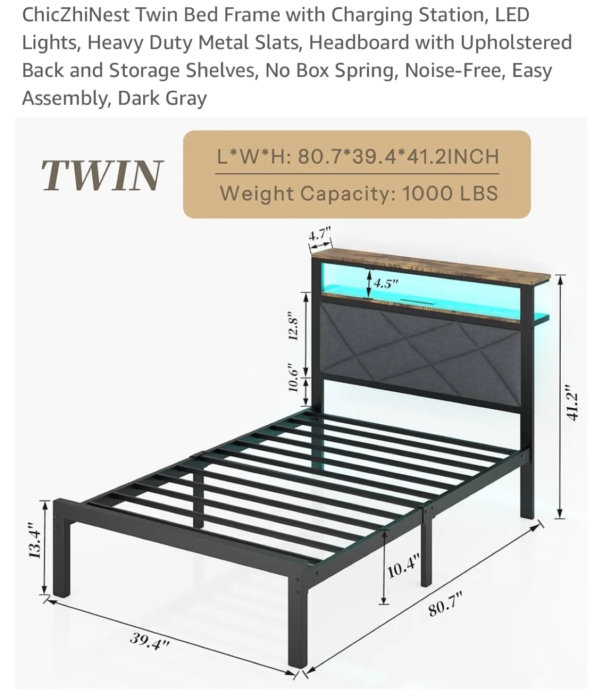 ChicZhiNest Twin Bed Frame - Dark Gray image indicator(2)