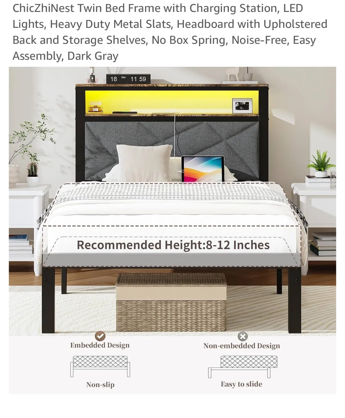 ChicZhiNest Twin Bed Frame - Dark Gray image indicator(5)