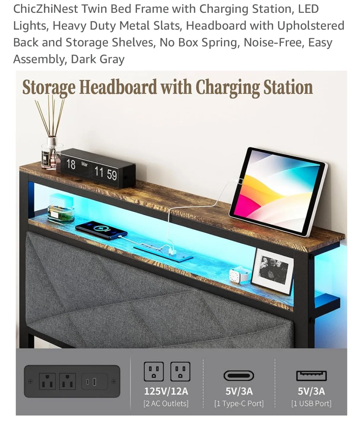 ChicZhiNest Twin Bed Frame - Dark Gray image indicator(4)