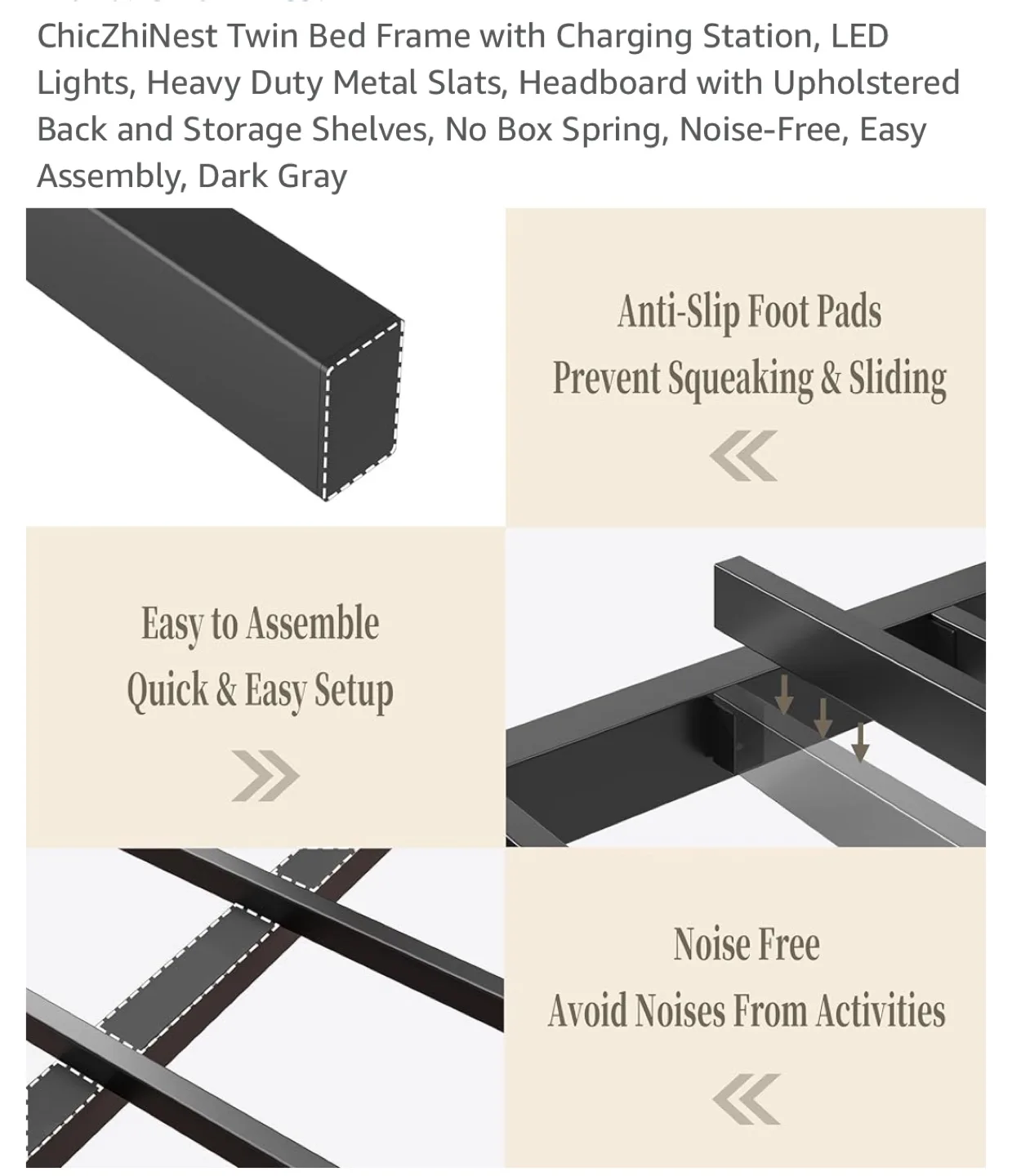 ChicZhiNest Twin Bed Frame - Dark Gray image indicator(8)