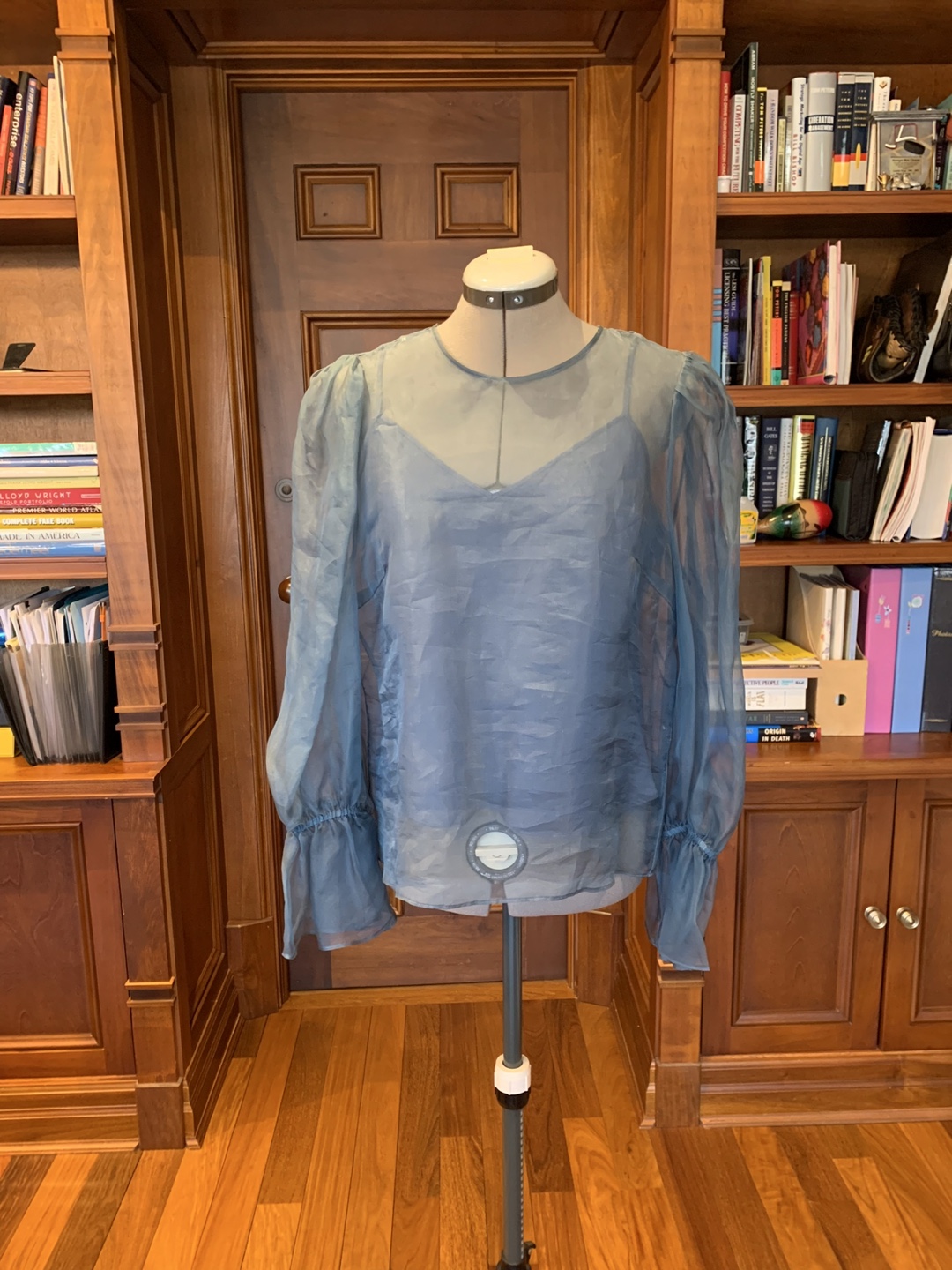 Blue Sheer Long Sleeve Blouse with Tank Top