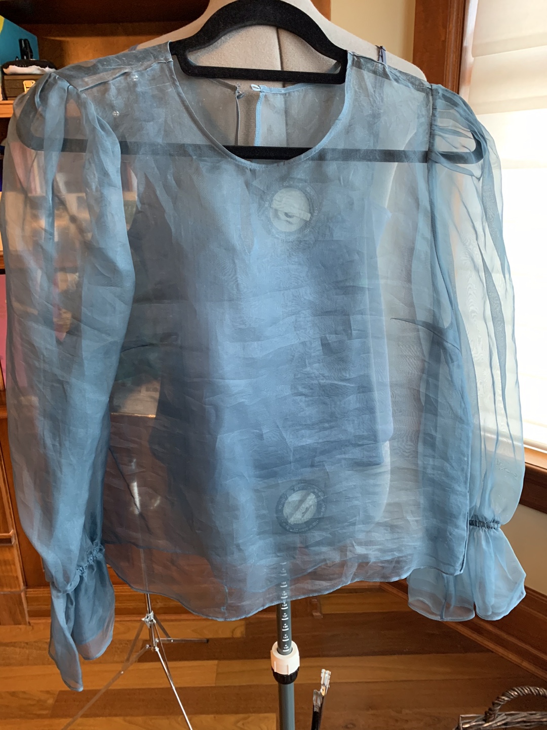 Blue Sheer Long Sleeve Blouse with Tank Top - photo 5